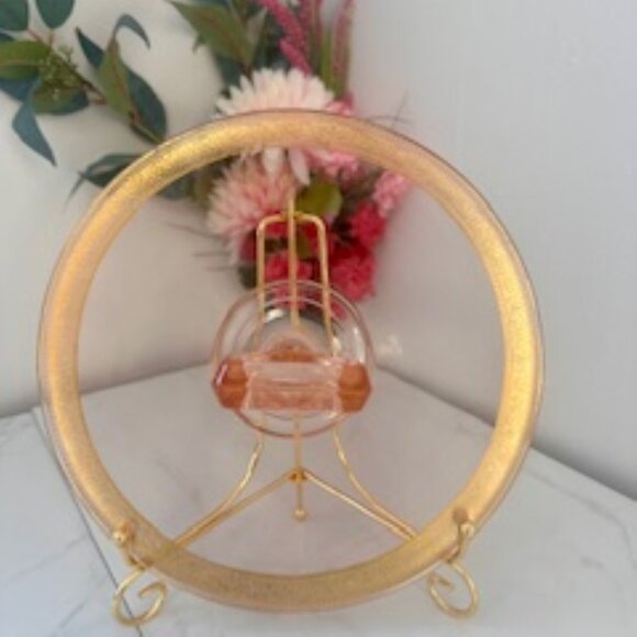 Vintage Pink Depression Glass Platter or Tea Tray with Gold Rim - Picture 7 of 7